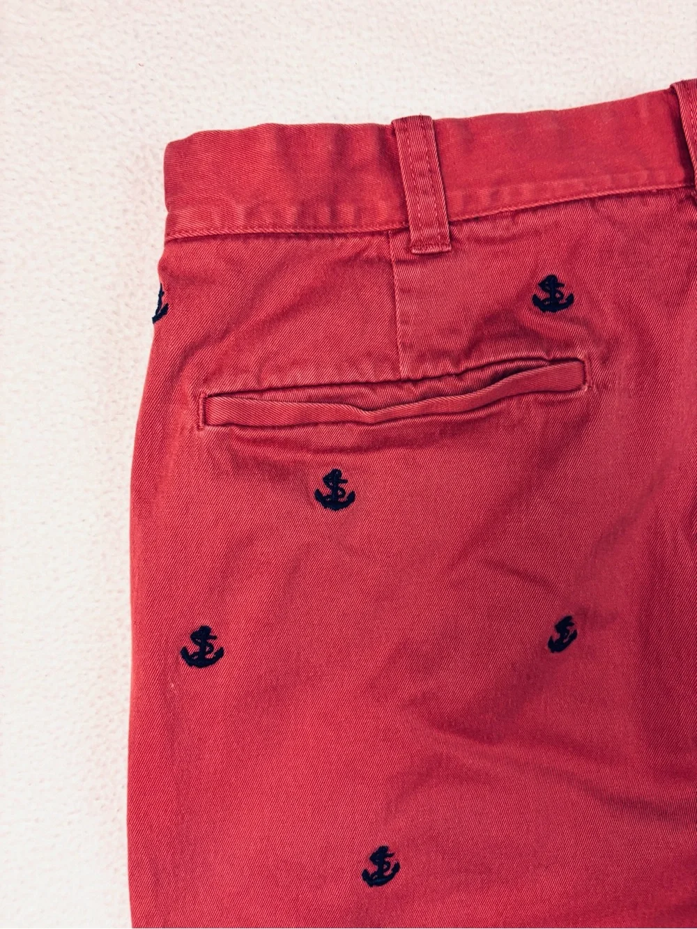 J.Crew Men’s Salmon Stretch Chino Anchor Embroidered Shorts Nautical Preppy (33)